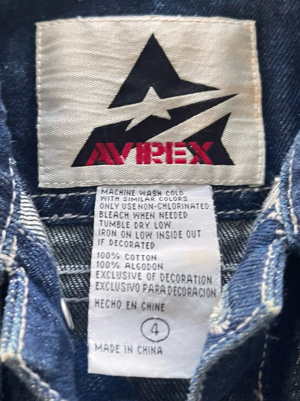 Avirex Kids Denim Trucker Jacket Size 4 Embroidered Logo Dark Wash Vintage Y2K
